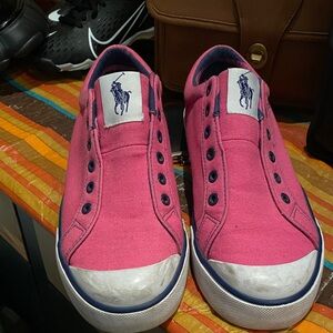 Polo Ralph Lauren Faxon X Laceless Hot Oink Canvas Sneakers SZ 8B